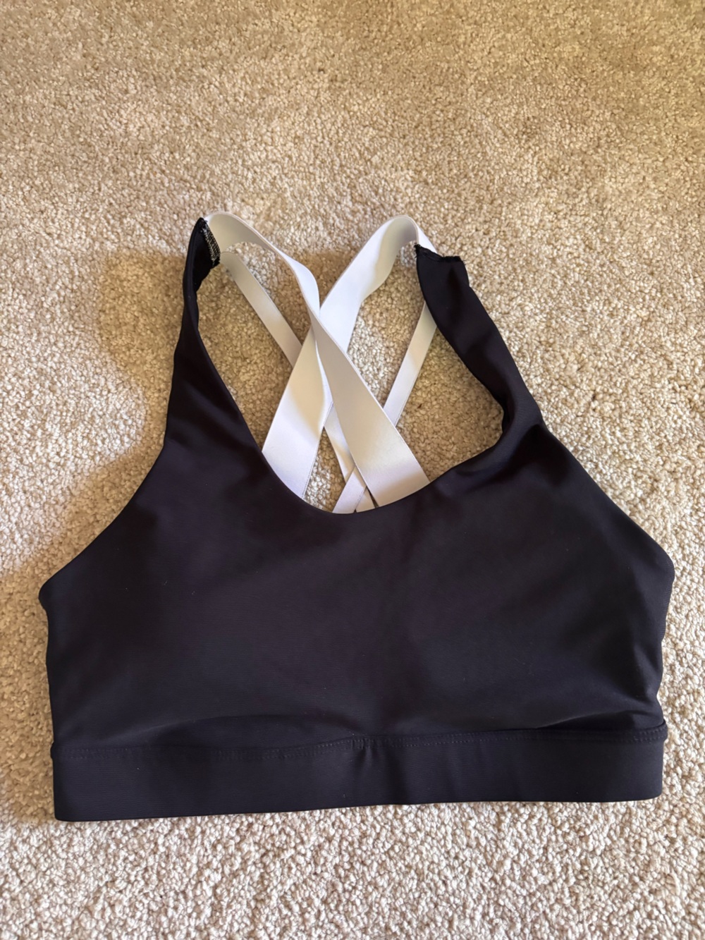 Old Navy Active PowerSoft Support Sports Bra Black White Criss Cross Size S
